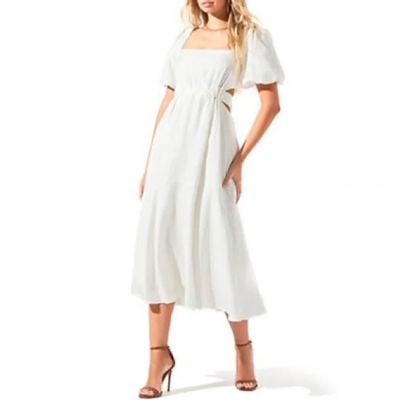 Astr | Dresses | Astr Back Cutout White Midi Dress Bow Embellished Size M  New Wtag Retail 64 | Poshmark